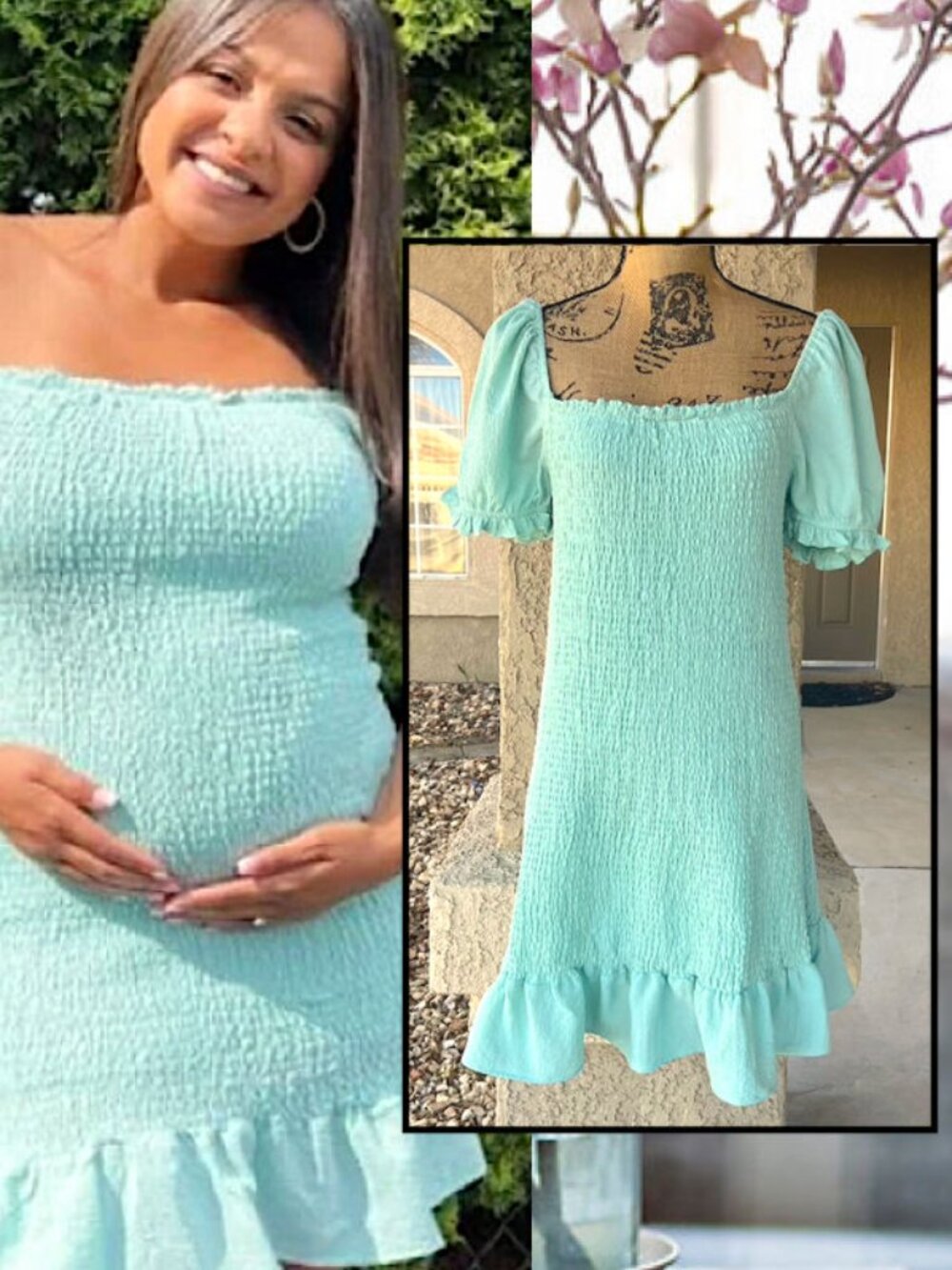 PinkBlush Mint Green Smocked Puff Sleeve Dress Size XL